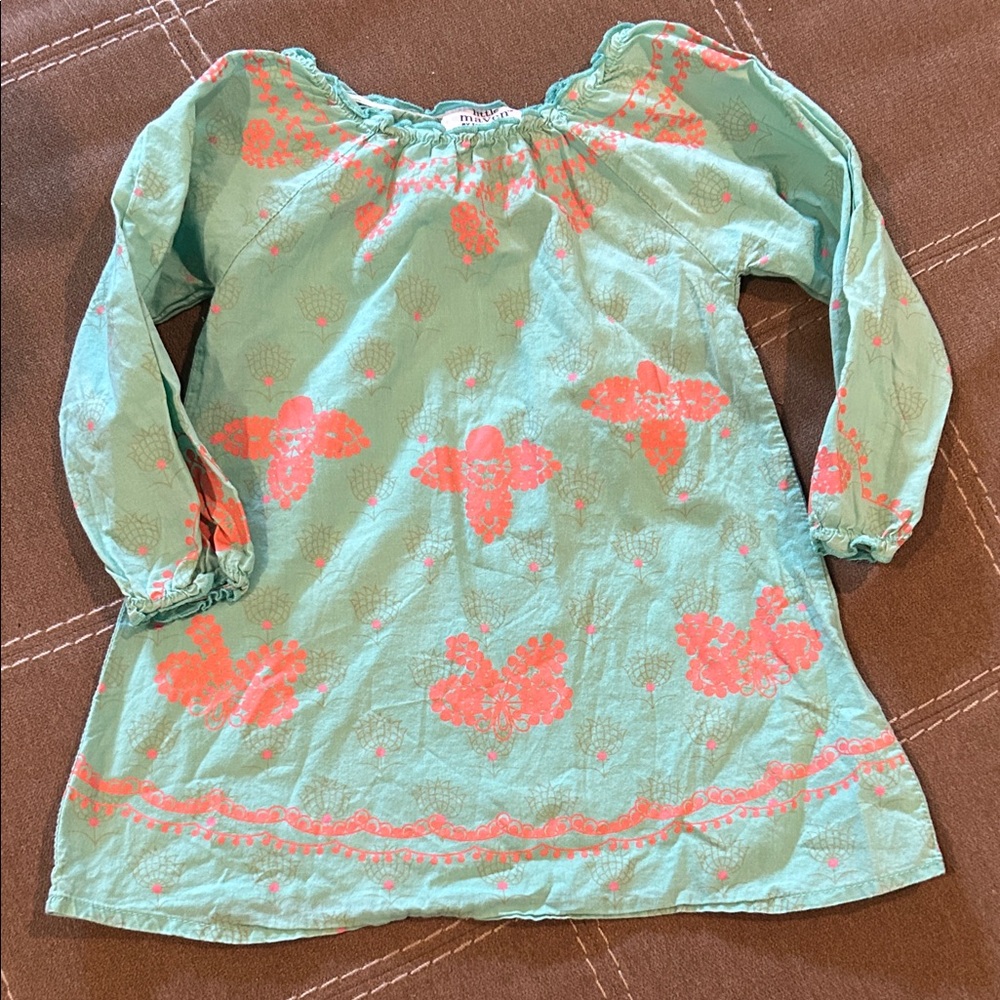 Little Maven by Tori Spelling Mint Green and Coral Long Sleeve Dress